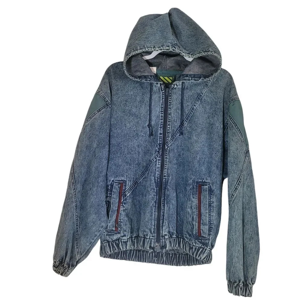 Vintage Levi's Sport Jacket Size Medium Unisex Acid Wash Denim Full Zip Hooded
